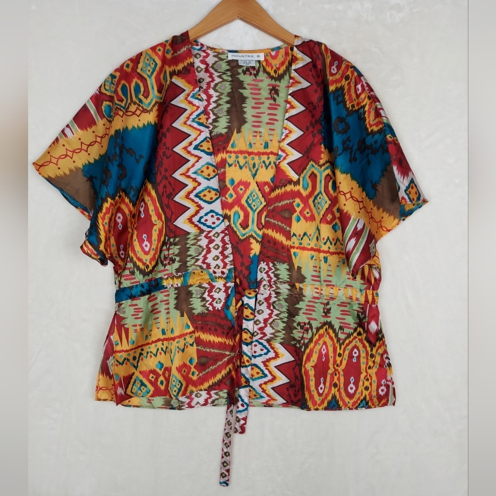 Vintage Industrie B Caftan/Kimono Large Ikat Tie 100%Silk short-sleeve mall core